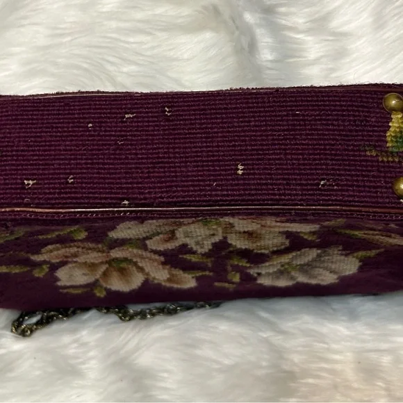 1950’s Style Vintage Needlepoint Floral Embroidered Burgundy Handbag - Picture 8 of 12